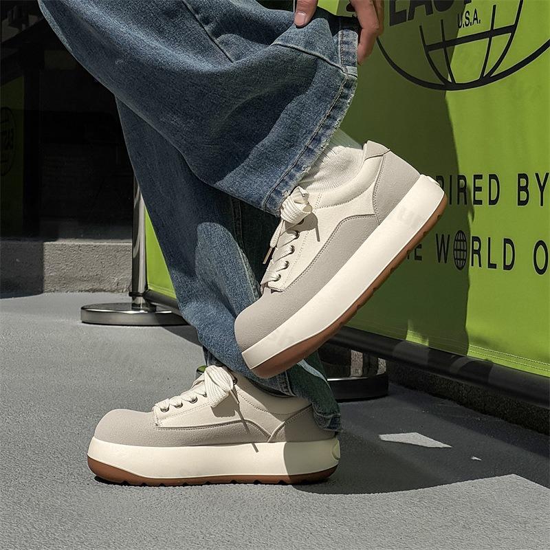 Fashion 2025 New Thick Soled High Head Comfortable Men's Shoes Fashion Trend Sports Canvas Casual Lace-up Non slip Flat Chunky sneakers