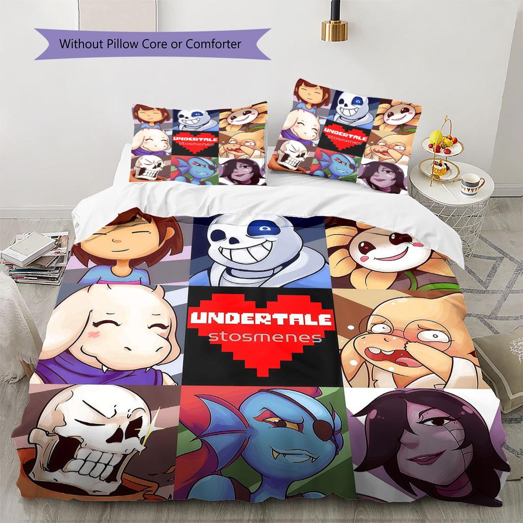 Deltarune Strange Journey Bedding Quilt Set Quilt Cover Pillowcase Home Decoration Birthday Gift (1 * Duvet Cover + 2 * Pillowcase, Without Core)