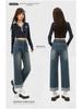 Women's 2026 Summer High Waist Patchwork Straight Leg Jeans - Vintage Faded Petite Cropped Cigarette Pants