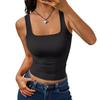 Haut Débardeur Basique Sans Manches Femme Col Carré Extensible Coupe Ajustée Décontracté Été Chemise à Superposer