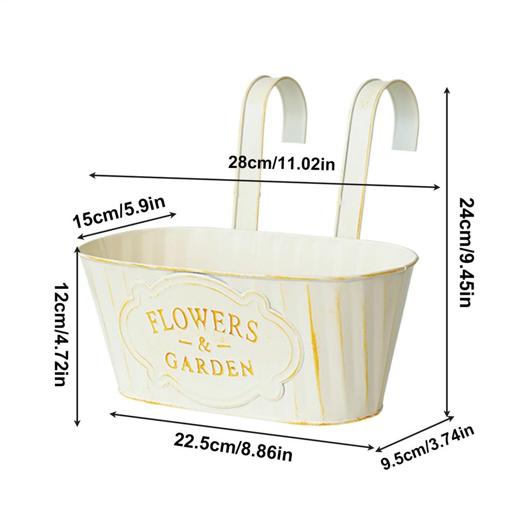 

Oval Metal Hanging Flower Pots Hangable Railing Planter Countryside Window Flower Boxes For Garden Yard, Fence Plant Pots бежевий
