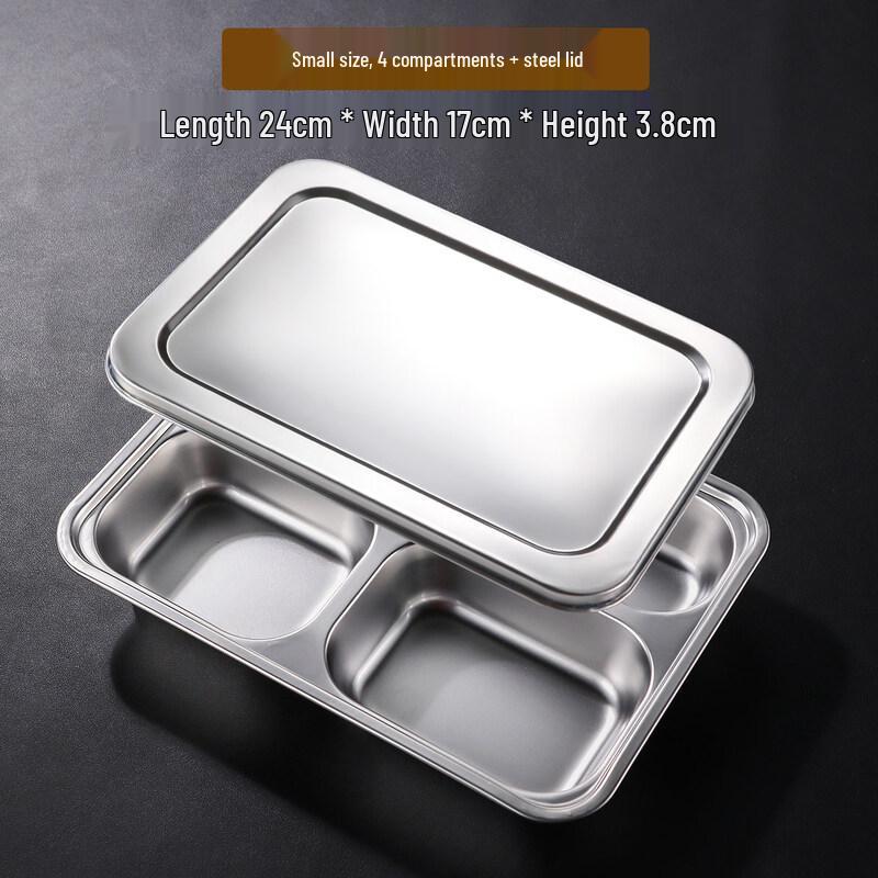 

Deep 4-Compartment Stainless Steel Lunch Tray with Lid