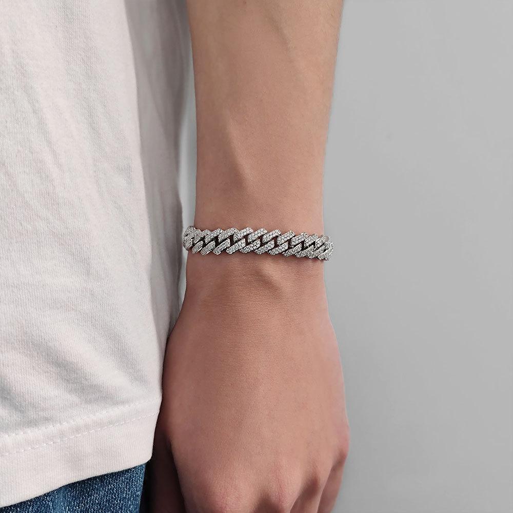 Europäisches und amerikanisches 10-mm-Flip-Schnalle-Diamant-Zirkon-Armband, Modemarke, personalisiertes Hip-Hop-Armband mit kubanischer Gliederkette für Herren