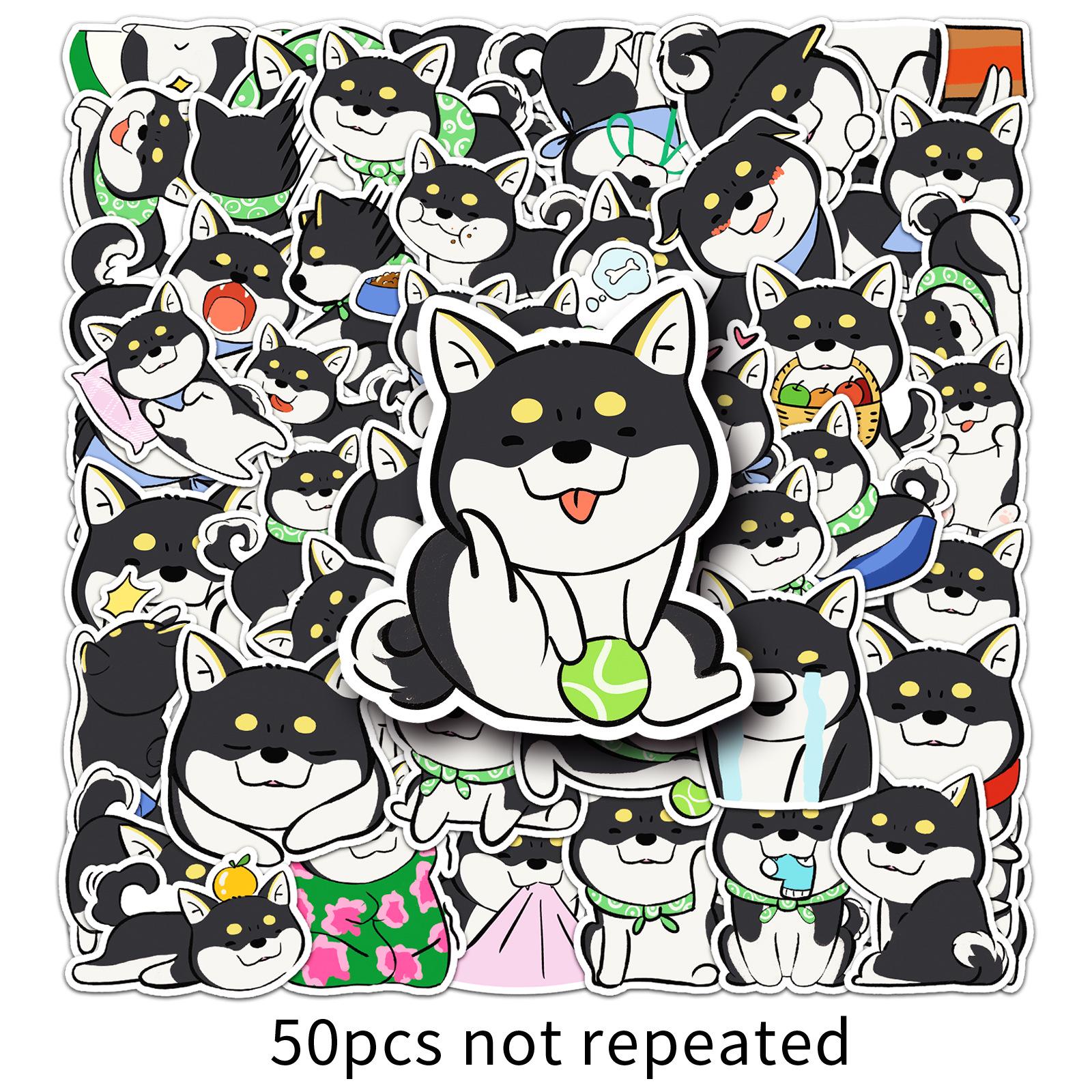 50 Cute Black Shiba Inu Dog Stickers: Waterproof Cartoon Pet Decoration for Thermos Cups