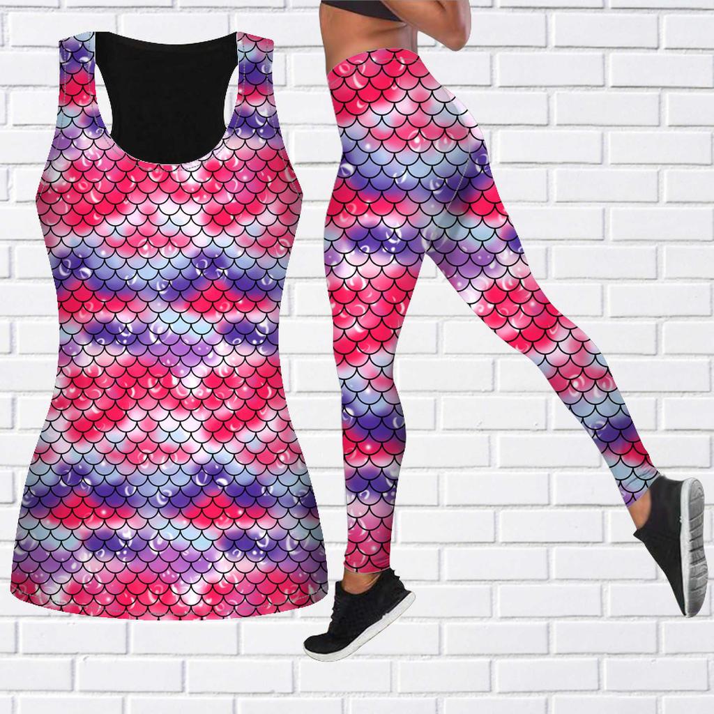 Red Scale Print Yoga Outfit for Women Fashion Workout Leggings Fitness Sports Casual Yoga Pants