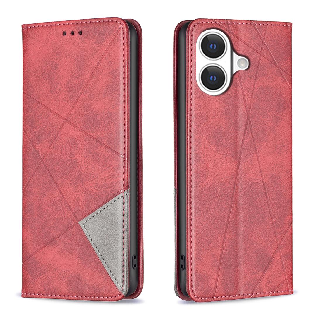 

For iPhone 17 Case Card Slots Geometry Imprint Leather Phone Cover Red