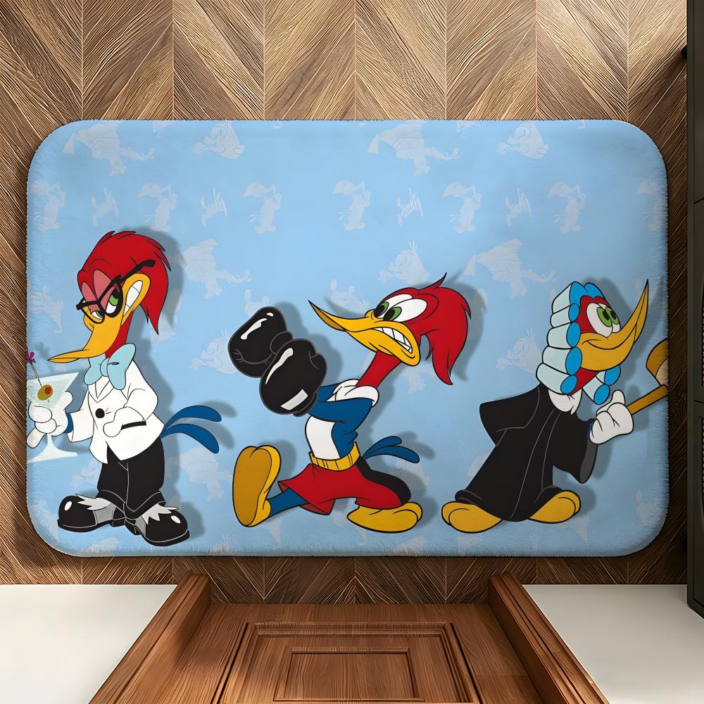 Cartoon W-Woody W-Woodpecker Floor Mat Soft Flannel Entrance Door Mat Non Slip Absorbent Bathroom Bedroom Floor Rug