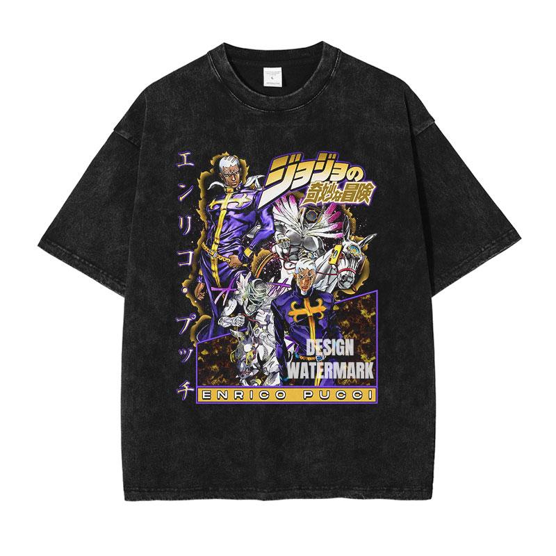 Hot Anime JoJos Bizarre Adventure Kira Yoshikage Giorno Giovanna Cool Print Tshirt Unisex Washed Cotton T Shirts Harajuku Tshirt