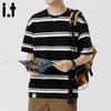 CHOCOOLATE Men's Stripe Color-block Crew Neck T-Shirt