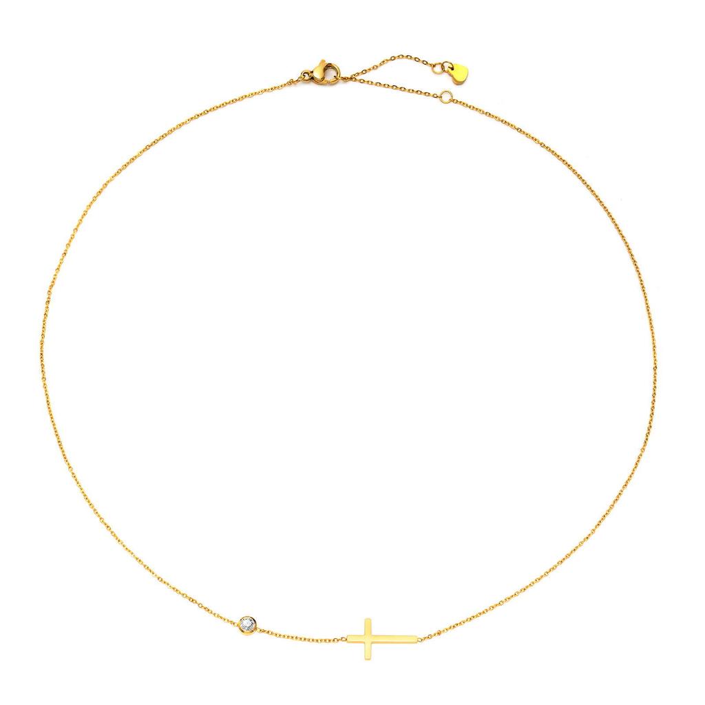 Delicate Petite Sideway Cross Necklaces Pendant Women Stainless Steel Thin Chain Link Christian Jewelry