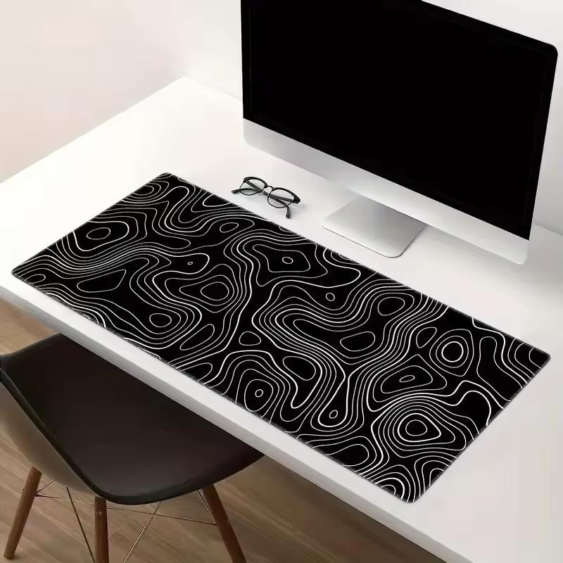 1Pcs Gaming Mouse Pad Large Keyboard Pad 31.5 x 11.8in Topographic Mouse Pad Black and White Mouse Pad for Keyboard with Anti-Sl