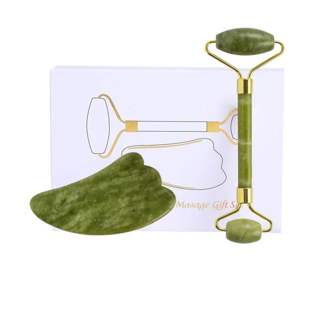 

Natural Jade Stone Roller Guasha Massager Gouache Scraper For Face Anti Wrinkle Lifting Beauty Skin Care Tools With Box