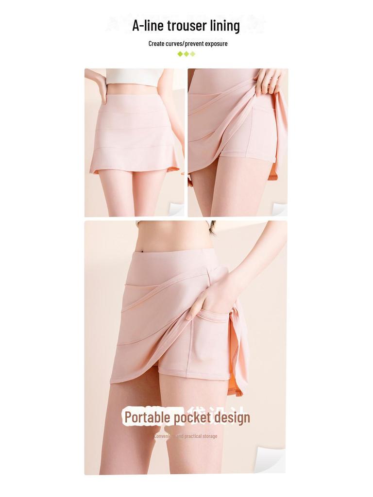 Notting Yoga Women's High Waist Pleated A-line Sport Skirt with Ice Sense Two-piece Design