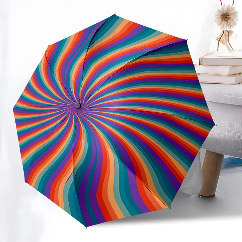 Automatic Opening Folding Umbrella with Psychedelic Swirl Design - Portable 3-Fold Iron Frame Outdoor Umbrella, Perfect Festival Gift for Fa