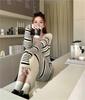 2026 Autumn/Winter Slim-Fit Striped Knit Midi Dress with Long Sleeves - French Style