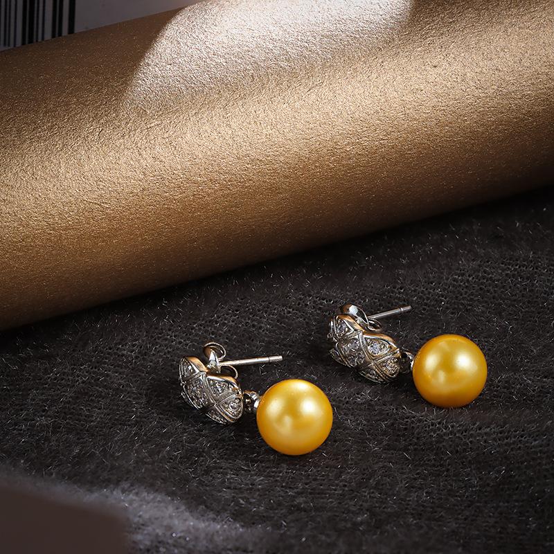 Copper Elegant Fresh Water Yellow Pearl Stud Earrings For Women  New Earrings Wedding Party Bridal Gift
