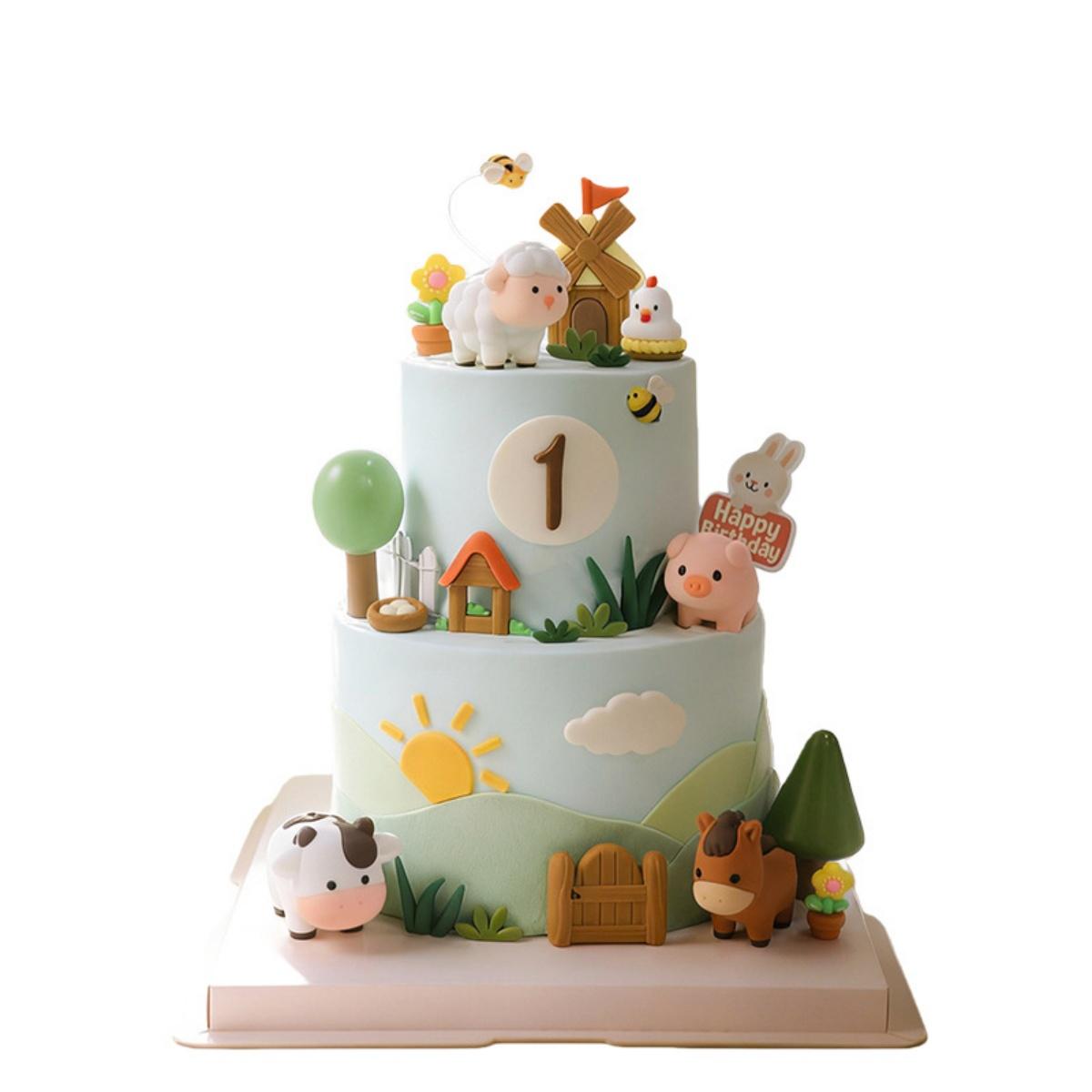 Farm Animal Cake Toppers with Cow, Horse, Pig, Sheep Figurines for Baby Shower Farm Themed Birthday Party Supplies