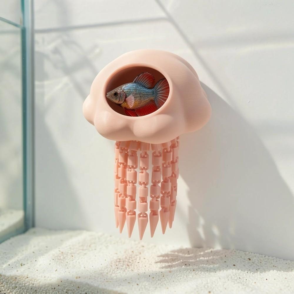 Jellyfish Shape Aquarium Hideout Cave 3D Printed Fish Tank Hiding Cave Betta Fish