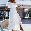 White Bohemian Lace Long Dress Sexy Women Casual Beach Vestidos Skirt