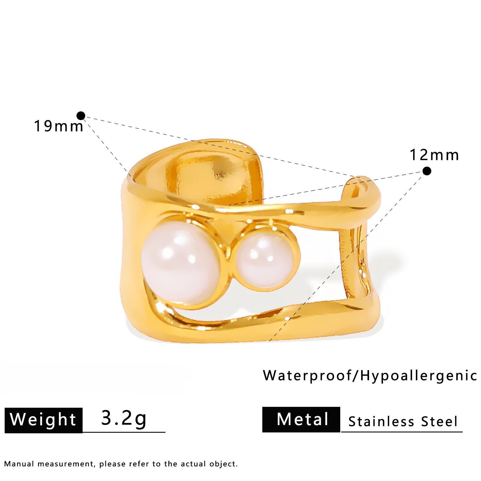 

French Natural Stone European American Vintage Open Ring Stainless Steel Gold-Plated Bracelet Ring Combination Fashion Bangle