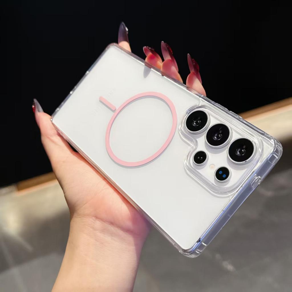 For Samsung Galaxy S25 Ultra S22 S23 FE S24 Plus Edge Phone Case Magsafe Magnetic Wireless Charge Clear Hard Cover Funda Capa