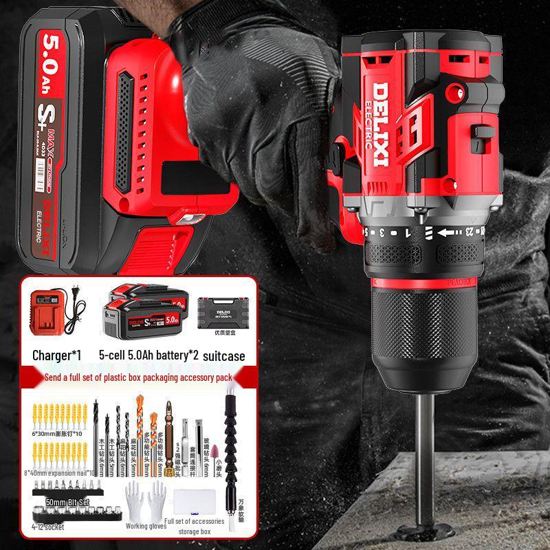 Delixi High-Power Brushless Electric Drill - Lightweight, Rechargeable Impact Model