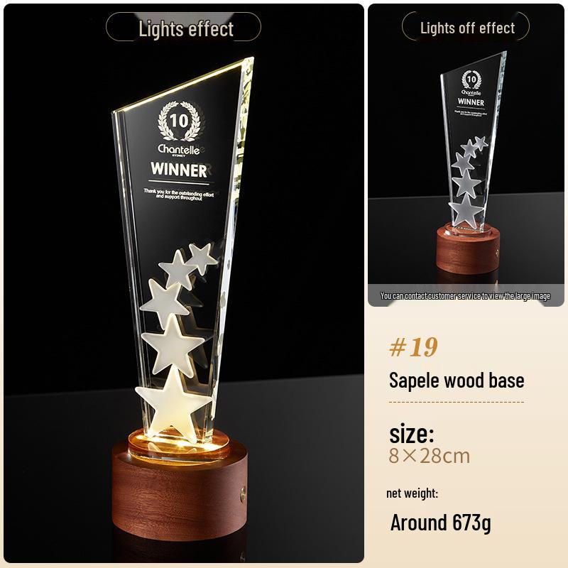 New Style Luminous Glass Trophy - Creative Annual Meeting Honor Award with Engraving