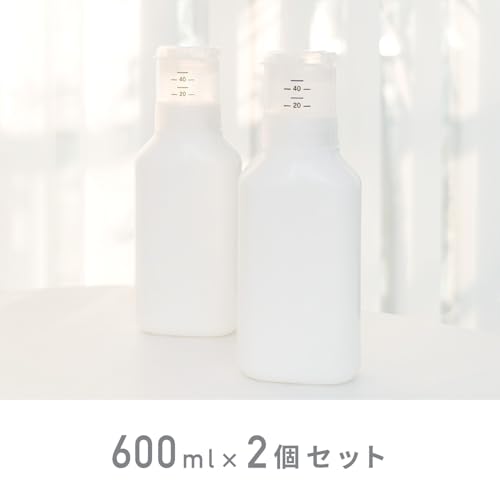 LEC Push-to-Measure Refillable Detergent Bottles, 600ml, Set of 2, White