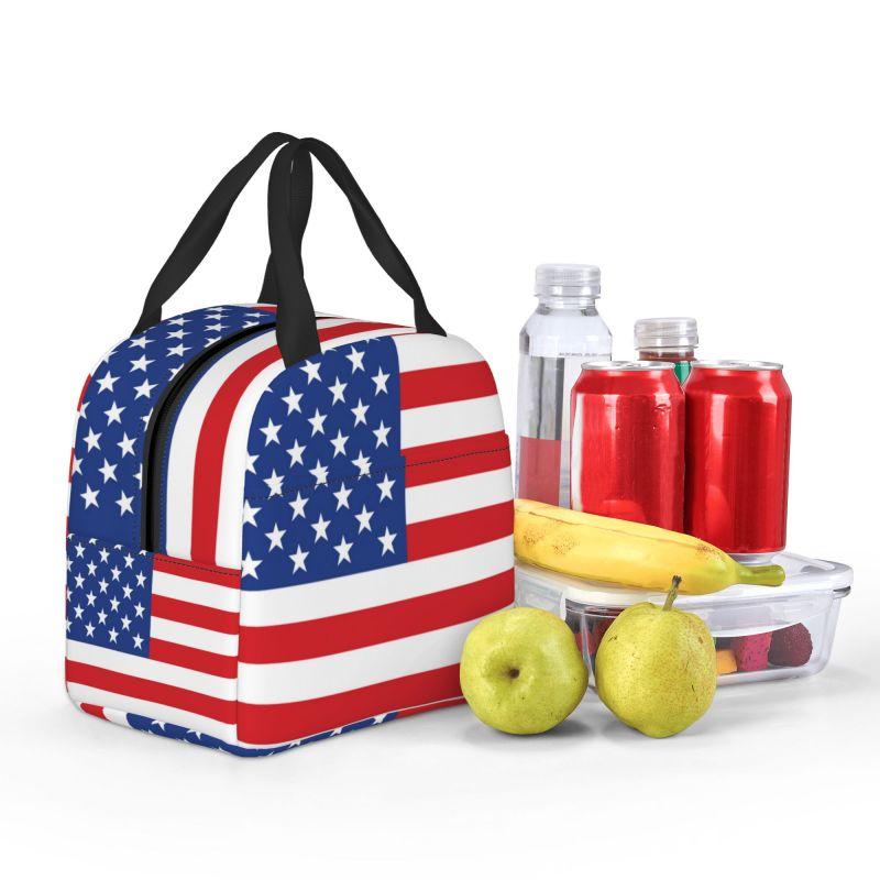 USA American Flag Thermal Insulated Lunch Bags Women United States US Stars Portable Lunch for Camping Travel Food Box
