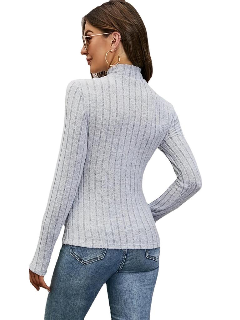 2026 Women's Solid Color Ribbed Pullover Long Sleeve Knitwear Top