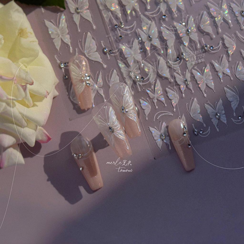 Tomoni Crystal Diamond & Silk Butterfly Nail Stickers - Japanese Style