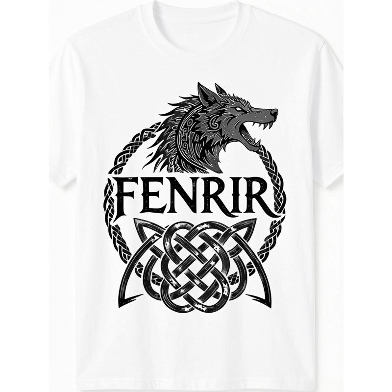 European sizes Men'S Black T-Shirt Featuring a Viking Fenrir Wolf Design with Nordic Knotwork, Ideal for Various Occasions Such As Home