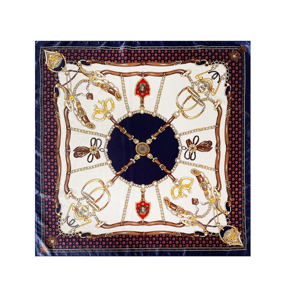 Women's Satin Artificial Silk Square Scarf Shawl Classic Chain Printing Silk Scarf 90cm Headscarf