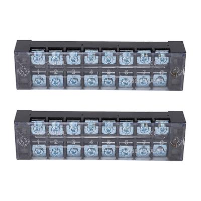 2PCS Dual Row Screw Terminal Strip Fixed High Current Terminal Blocks with Cover 600V 25A 8