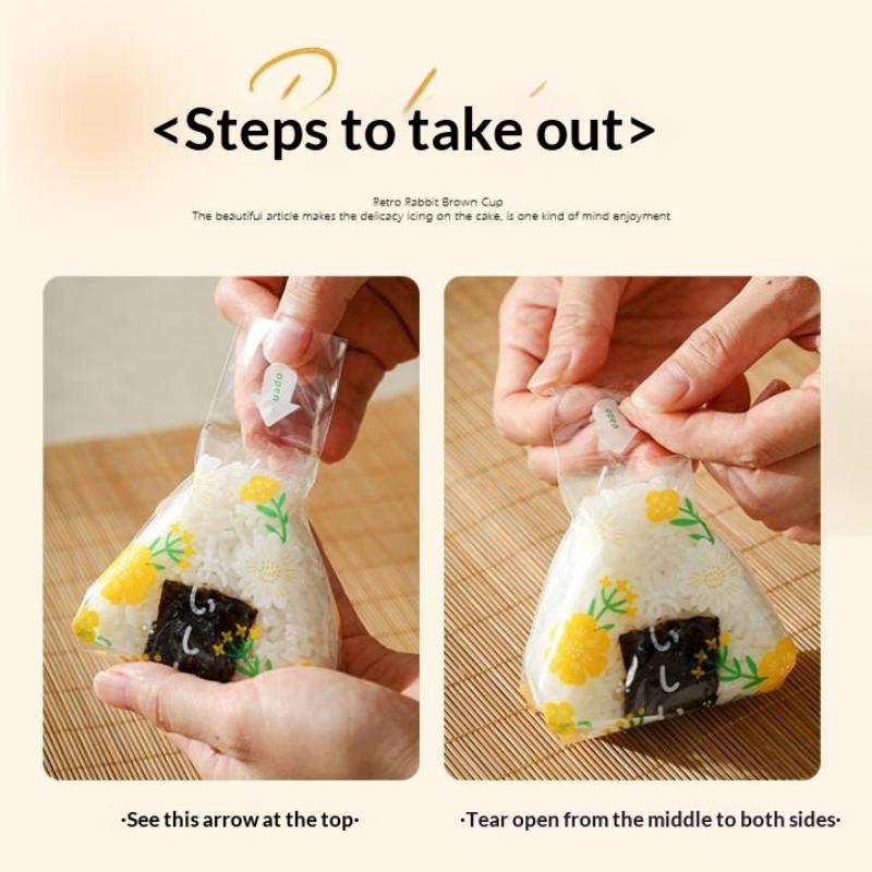 100Pcs Sushi Bags Lovely Japenese Triangle Rice Ball Disposable Packaging Bag Sushi Making Mold Bento Accessories