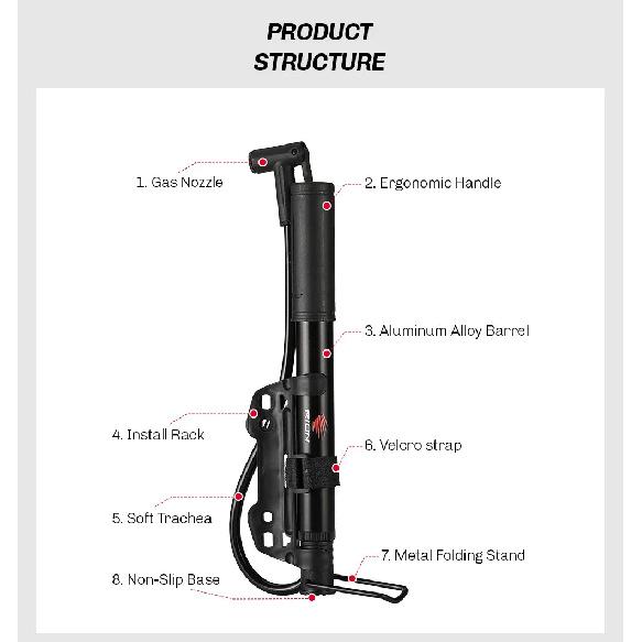 RION Bicycle Pump Portable Aluminum Bike Pumps UK FR US Valve Inflator Mountain Road Bike Accessories Lightweight Multi-function