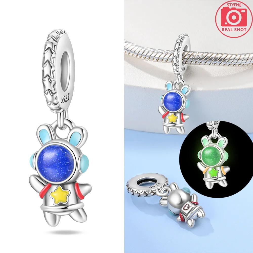 Charms New Copper Moon Bear Astronaut Colorful Luminous Series Beads Fit Pan Original Bracelets Diy Fine Jewelry