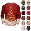 Men's Casual Knit Long Sleeve Neck Shirt with Christmas Print for Holiday Parties