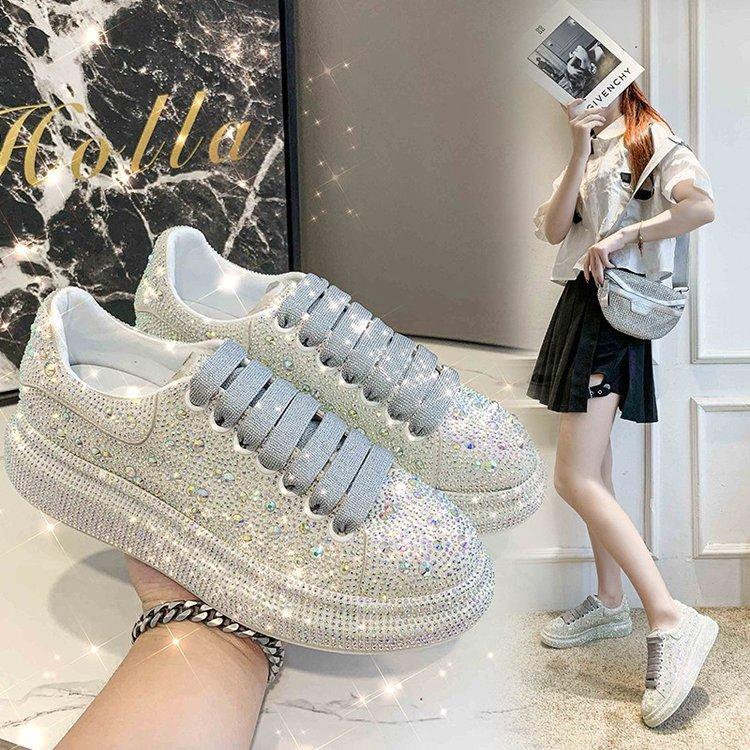 Women's Platform Shiny Rhinestone Platform Shoes Versatile Fashion Casual Shoes Women's Sports Shoes