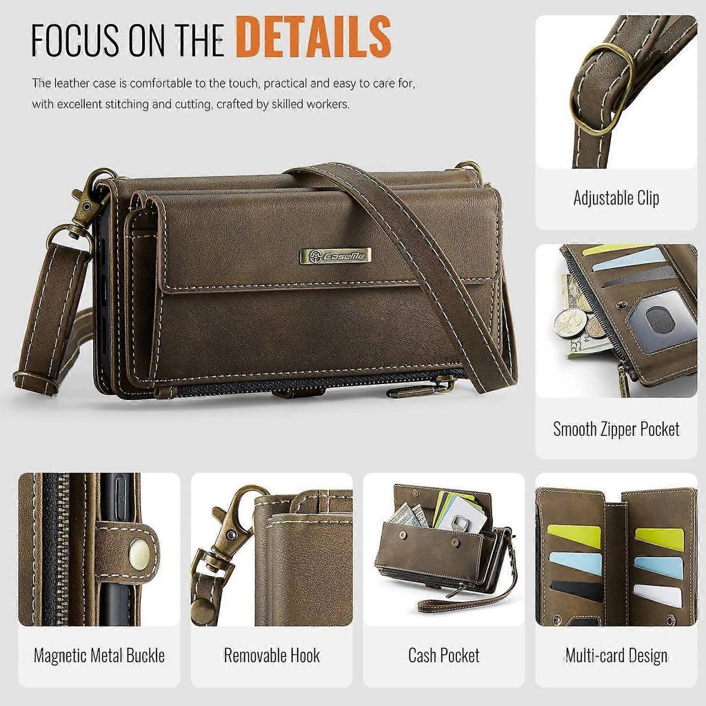 Para iPhone 14 Pro Max Funda CASEME C39 Cartera con Cremallera Bloqueo RFID Tapa de Cuero con Soporte y Correa - B
