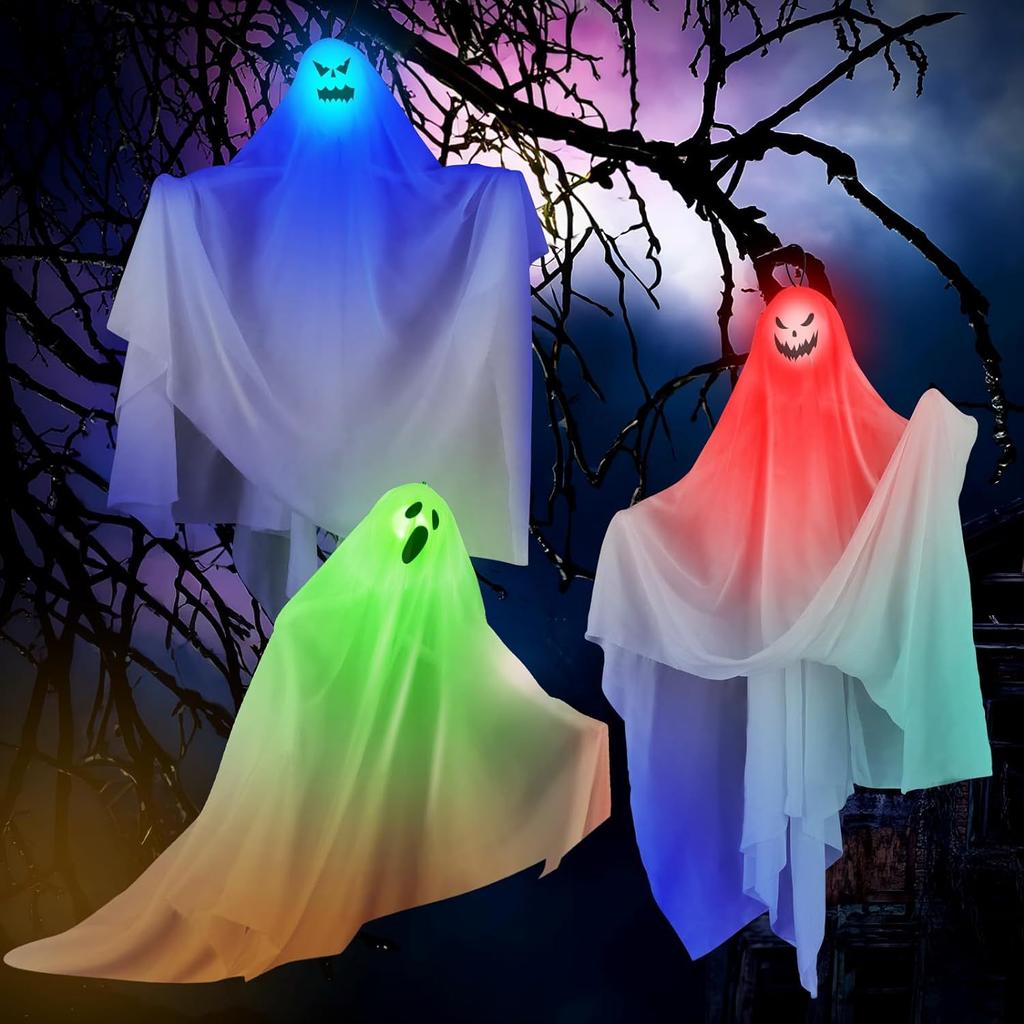 2025 Halloween Glowing White Ghost Hanging Ghost Horror Decoration Door Hanging Ghost House Escape Scene Set Props