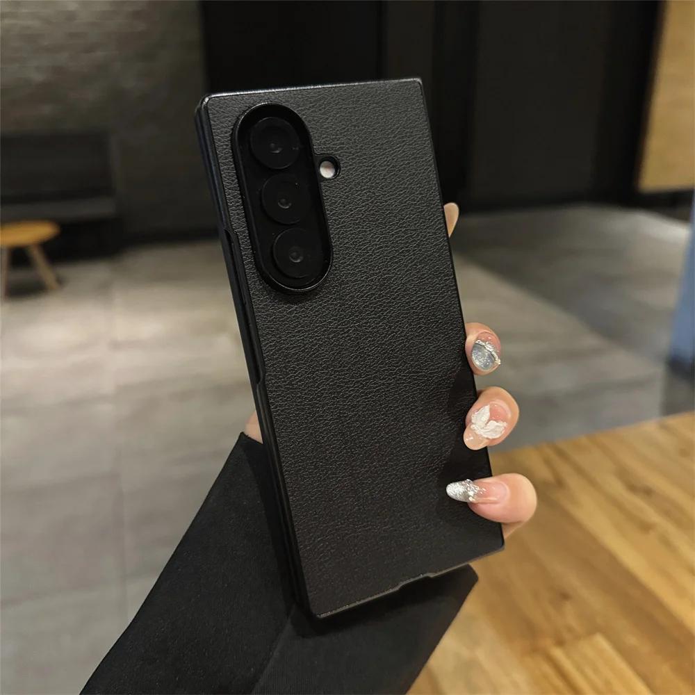 

Leather Texture Matte Lichee Pattern Bumper Phone Case for Samsung Galaxy Z Fold 7 6 5 4 5G Fold7 Fold6 Fold5 Protection Cover Galaxy Z Fold4