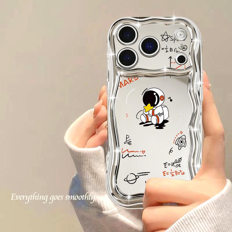 Cute Moon Astronaut Phone Case For iPhone 17 Pro Max Air 16e 16 15 14 13 Pro Max 12 11 Shockproof Luxury Plating Soft TPU Cover