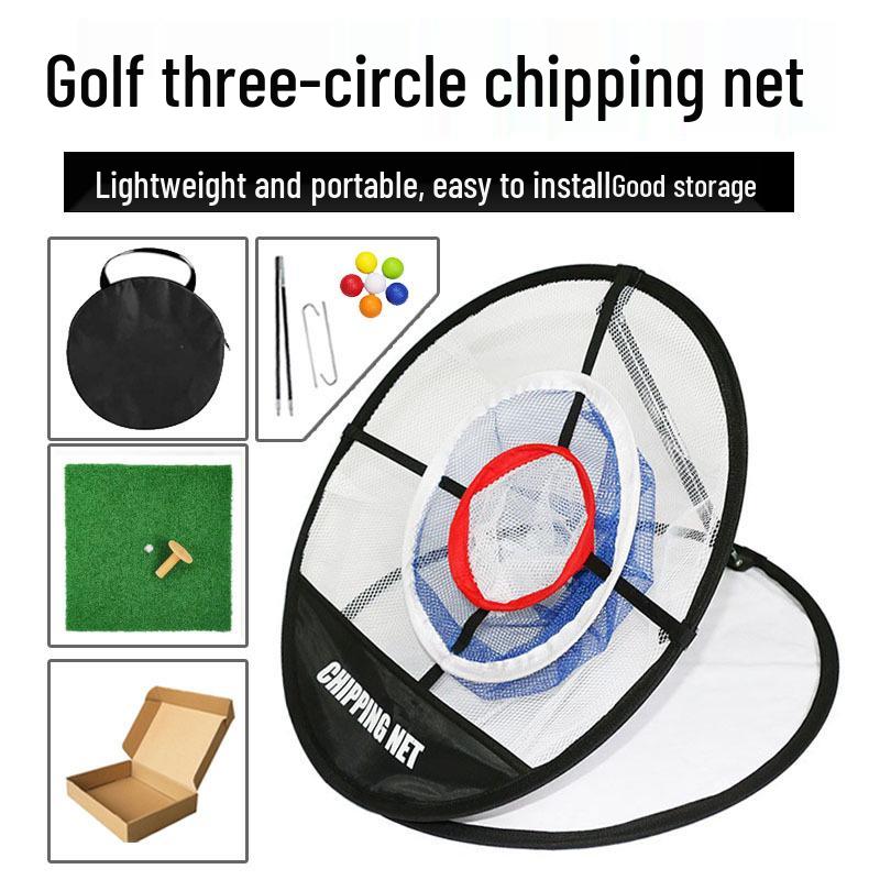 Three-Layer Golf Swing Training Net with Practice Target and Compact Hitting Mat