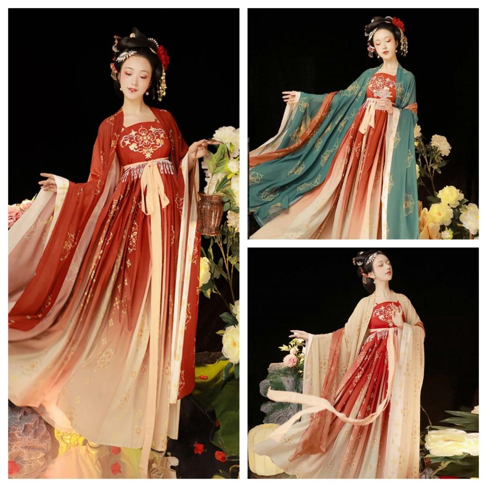

Stage Costumes Chinese Hanfu Skirt Flower Embroidery Chinese Costume Chinese Ancient Dress Outdoor L вина червоного кольору