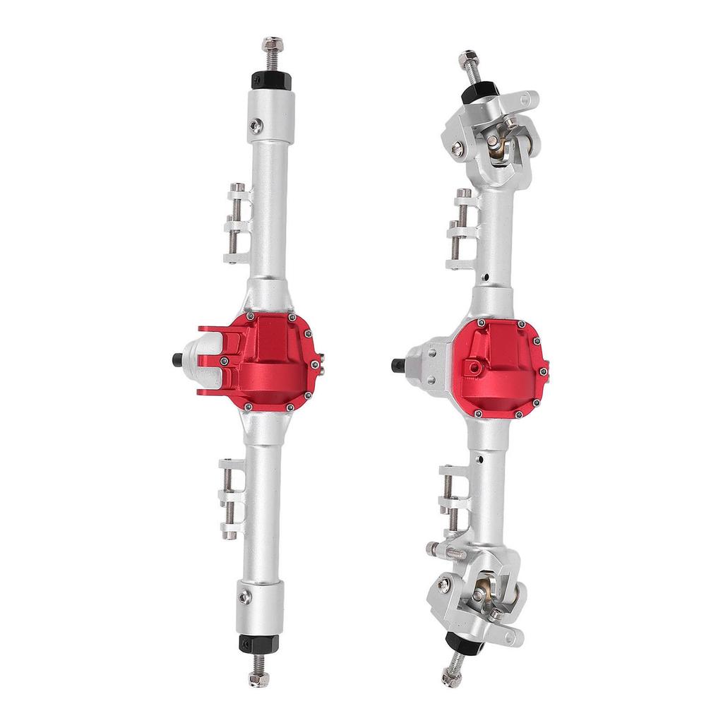 RC Axle Assembly Set Aluminum Alloy Front and Rear Axle for SCX10 II 90046 90047 1/10 RC Crawler Upgrade Parts Silver and Red