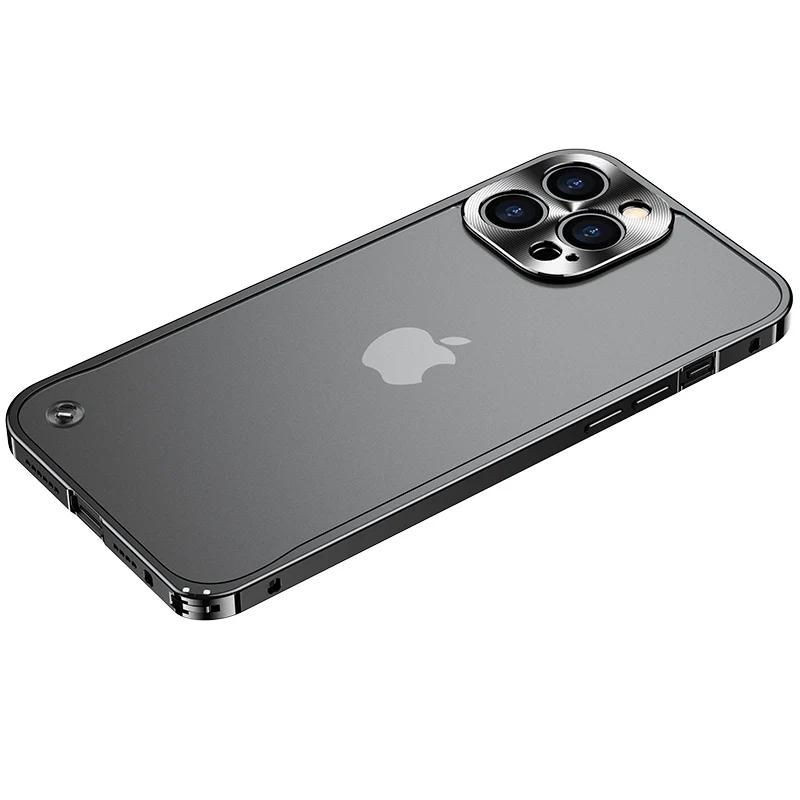 Metal Frame Lens Protection Matte Shockproof Phone Case for IPhone 12 11 13 15 16 Pro Max Mini 14 Plus Bumper Cover Accessories