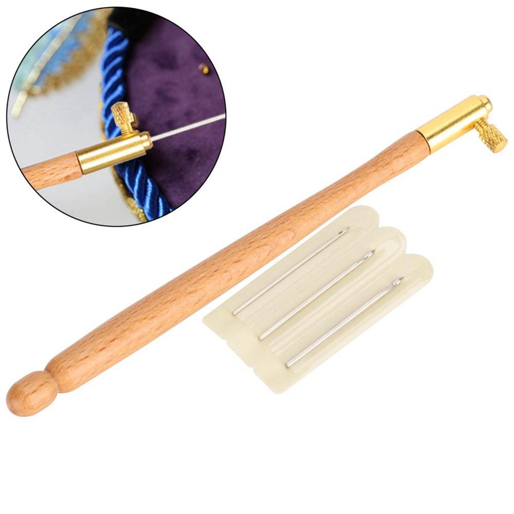 Three Needles Tambour Embroidery Hook Wooden Handle French Embroidery Needle Beadwork Crafting