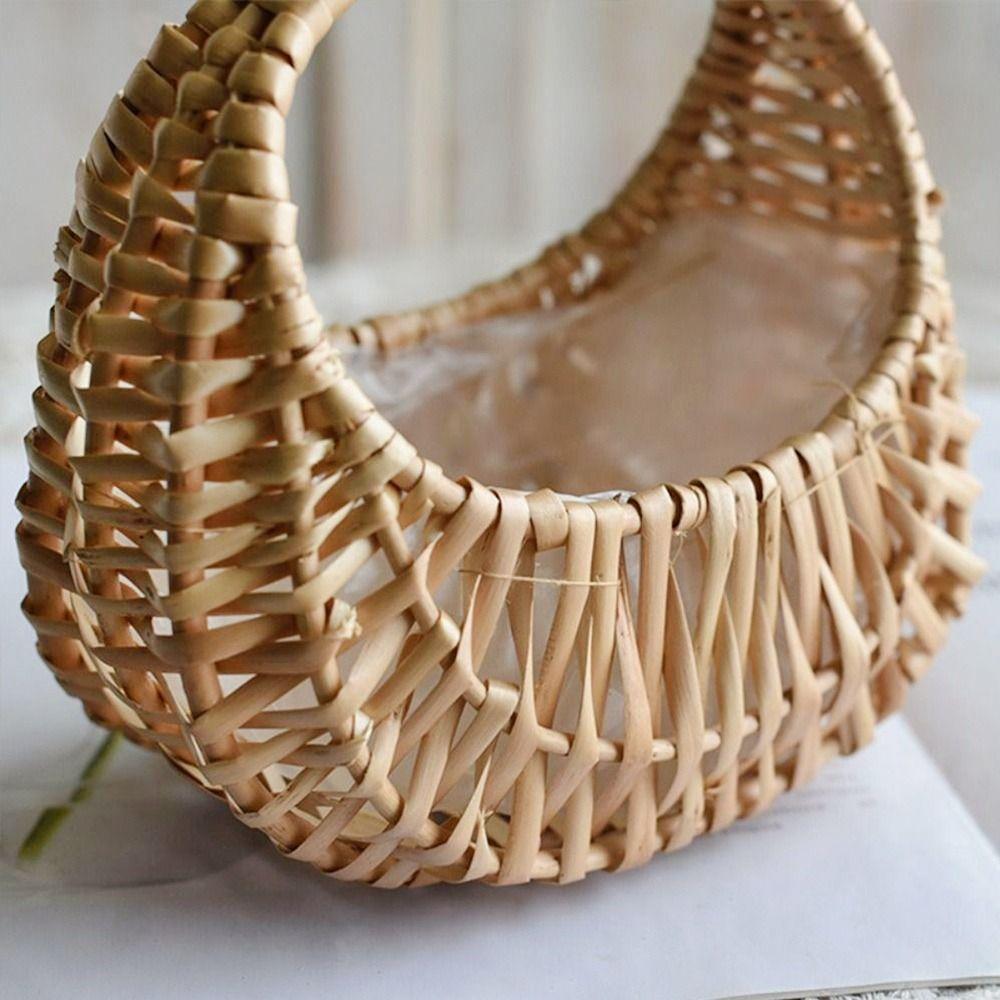 Willow Rattan Flower Girl Baskets Sturdy Yellow Flower Arrangement Basket Storage With Handle Handmade Wicker Half Moon Baskets