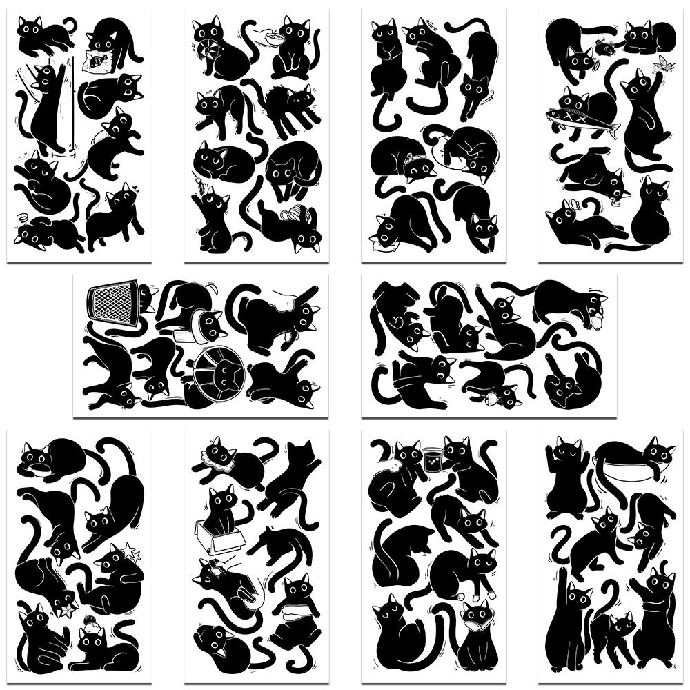 

10 листов мультяшных милых черных кошек, наклейки-татуировки для рук, тела, декоративные водонепроницаемые наклейки-татуировки для детей, креативные игрушки, подарки